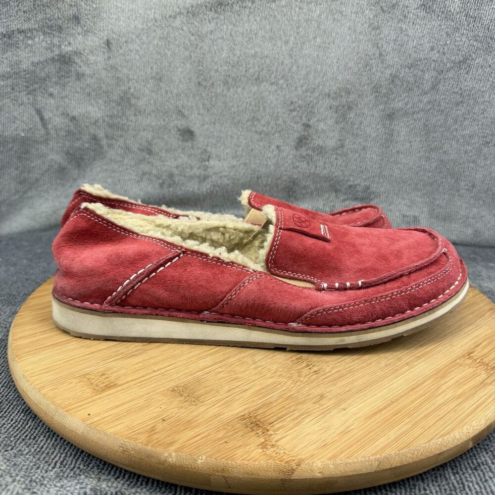 Ariat Shoes Womens Size 9 Red Suede Moccasin Slippers Faux Fur Lined 1002164